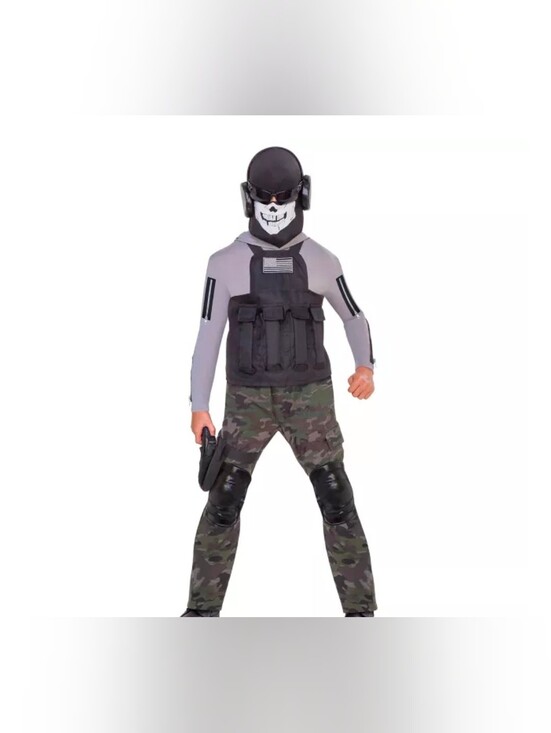 Spirit Other - Kids Skull Commando Costume Large 12-14 Tactical Vest Pants Mask & Toys